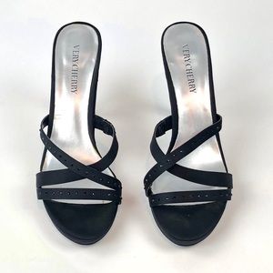 Vintage Very Cherry Black Satin Rhinestone Heels